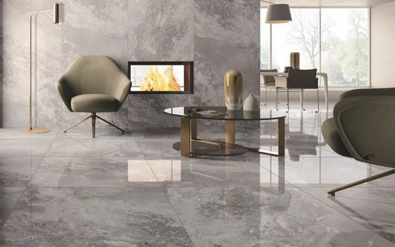 Gạch lát nền 80x80 tông màu xám ghi trung tính kết hợp với họa tiết vân đá marble tạo điểm nhấn độc đáo và nét hiện đại đang rất được yêu thích.