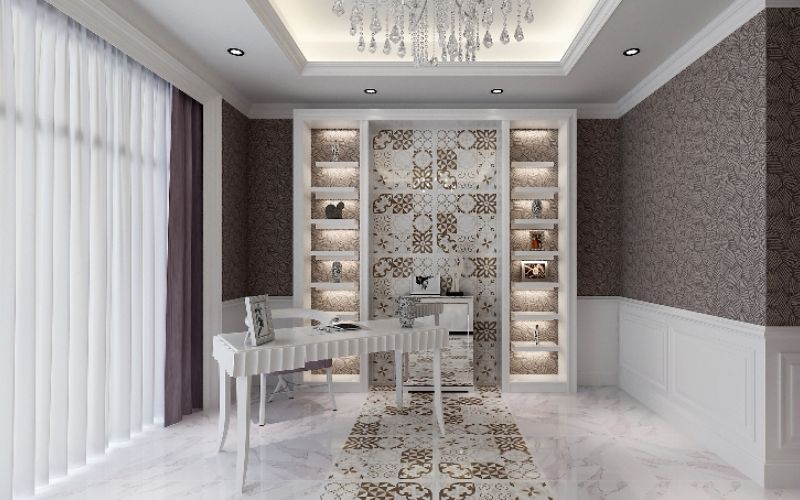 Lựa chọn gạch ốp lát có họa tiết đối xứng, kiểu dáng cổ điển nhưng luôn được rất nhiều người ưa chuộng. Mẫu gạch này giúp tạo điểm nhấn nổi bật cho nhiều không gian khác nhau trong ngôi nhà.