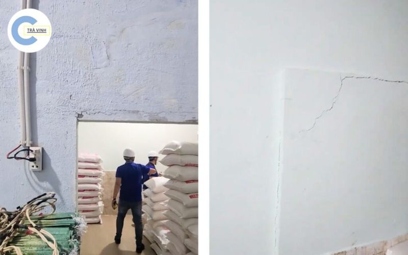 Đội ngũ kỹ sư Trà Vinh GC đi khảo sát và sửa chữa chống thấm, nứt tường nhà.