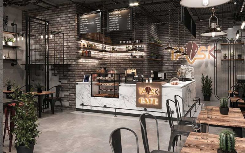 Phong cách thiết kế công nghiệp cho quán cafe nhỏ đẹp giá rẻ