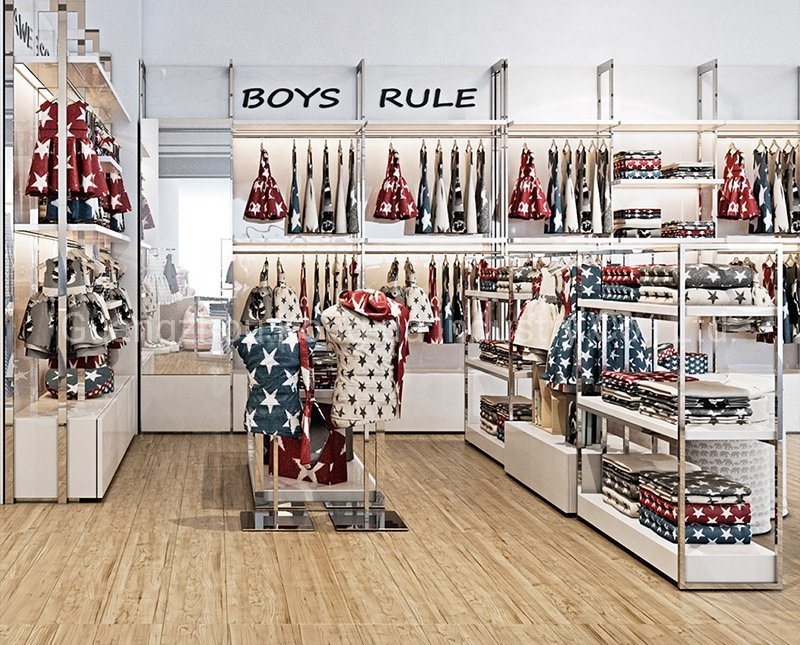 Một thiết kế ấn tượng dành cho không gian nhỏ. Bạn có thể tận dụng các kệ nhiều tầng để vừa trưng bày được nhiều mẫu vừa tối ưu hóa không gian, tránh tạo cảm giác bí bách.